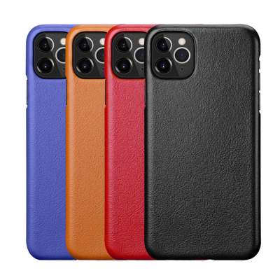 Basic Genuine Leather Thin Hard Case Support Wireless Charging for iPhone Back Cover 11 Pro Max